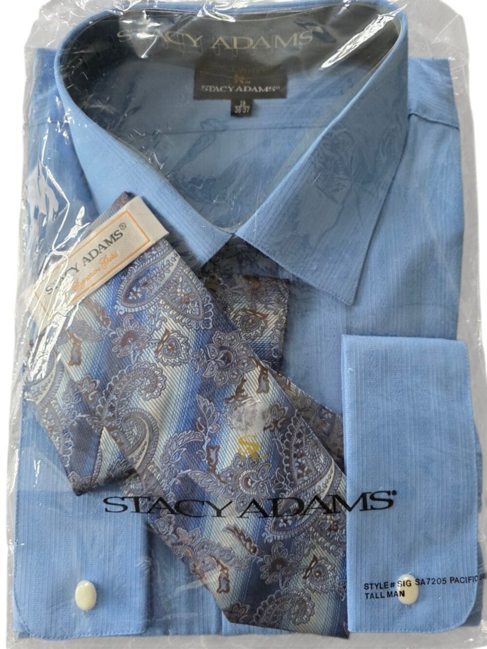 STACY ADAMS BLUE DRESS SHIRT/TIE SIZE 18 36/37